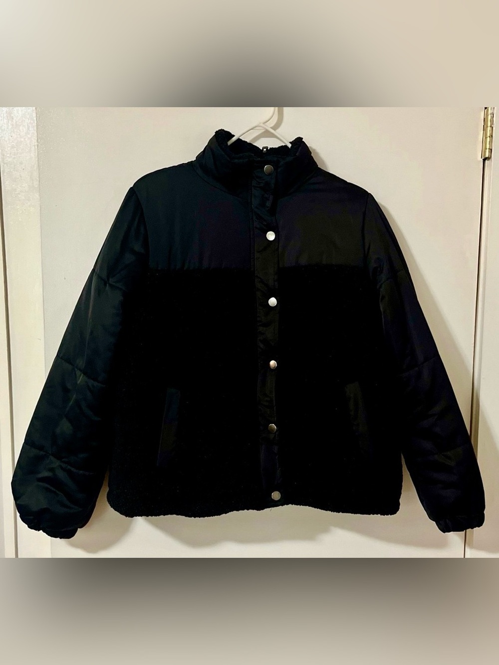 Time and Tru Black Quilted Puffer Jacket with Sherpa Body